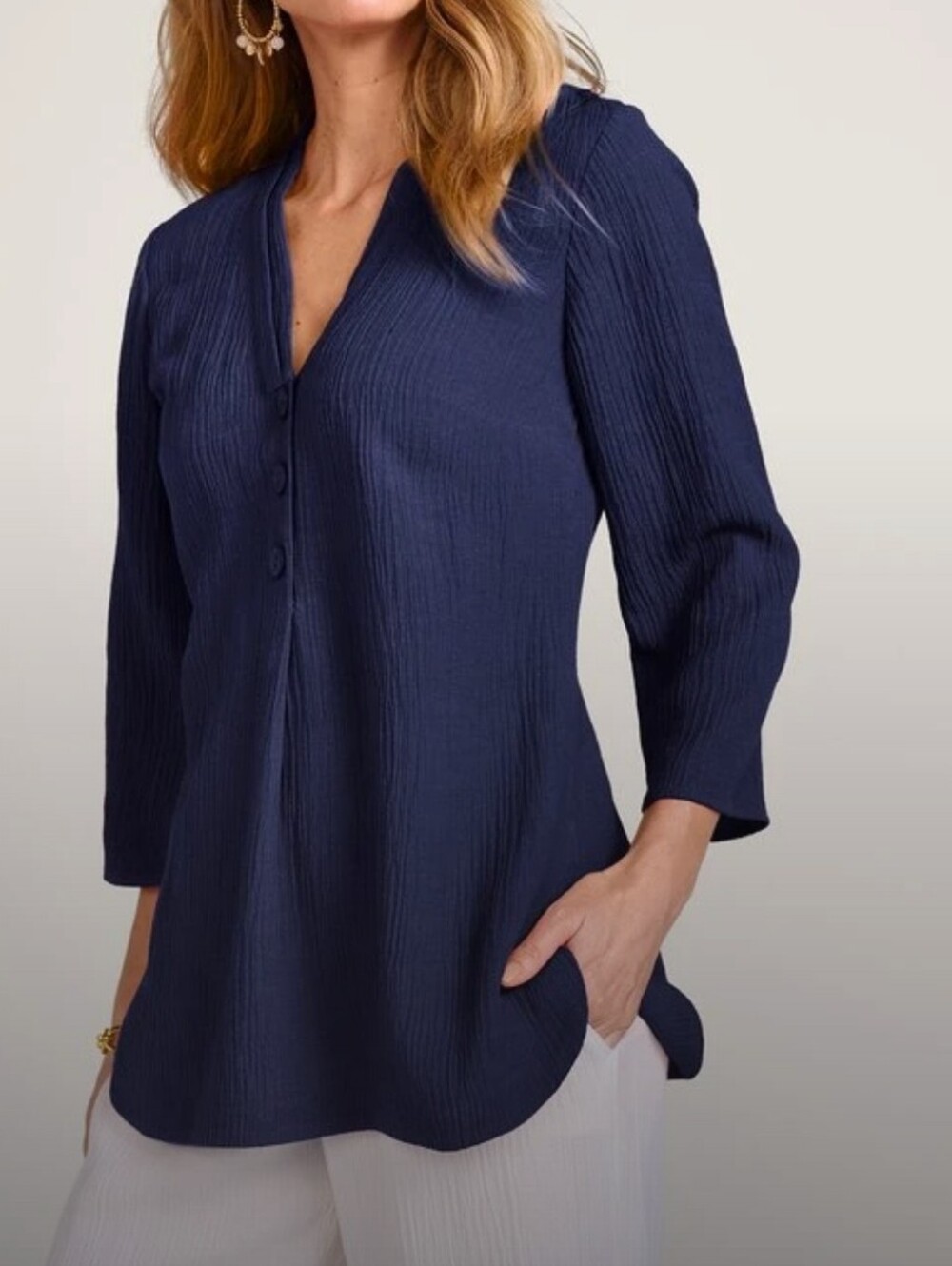 NEW Soft Surroundings Oceo Crinkle Gauze Button Tunic XL Lagenlook Minimalist